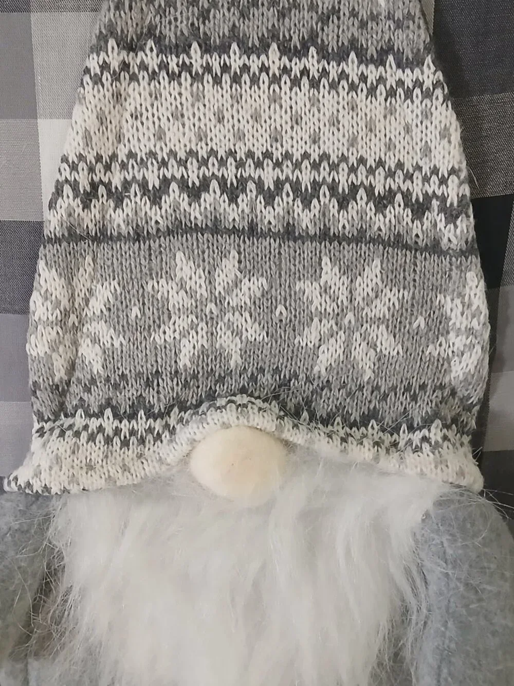 Black/white/gray checked square gnome pillow